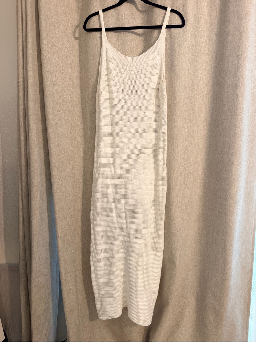 White Knit Slip Dress - Minimal Sleeveless Midi